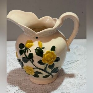 Vintage Pottery Pitcher or Creamer with Yellow Roses.